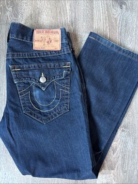 True Religion Ricky Men Dark Blue Straight-Leg Flap Pocket Jeans size 31x29 USA